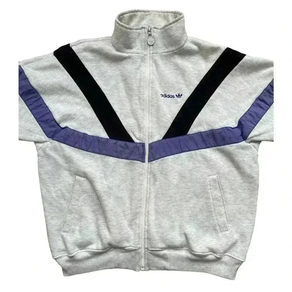 Vintage 80s Adidas Full Zip Sweatshirt Jacket Trefoil Men's M Gray Retro - Picture 3 of 14